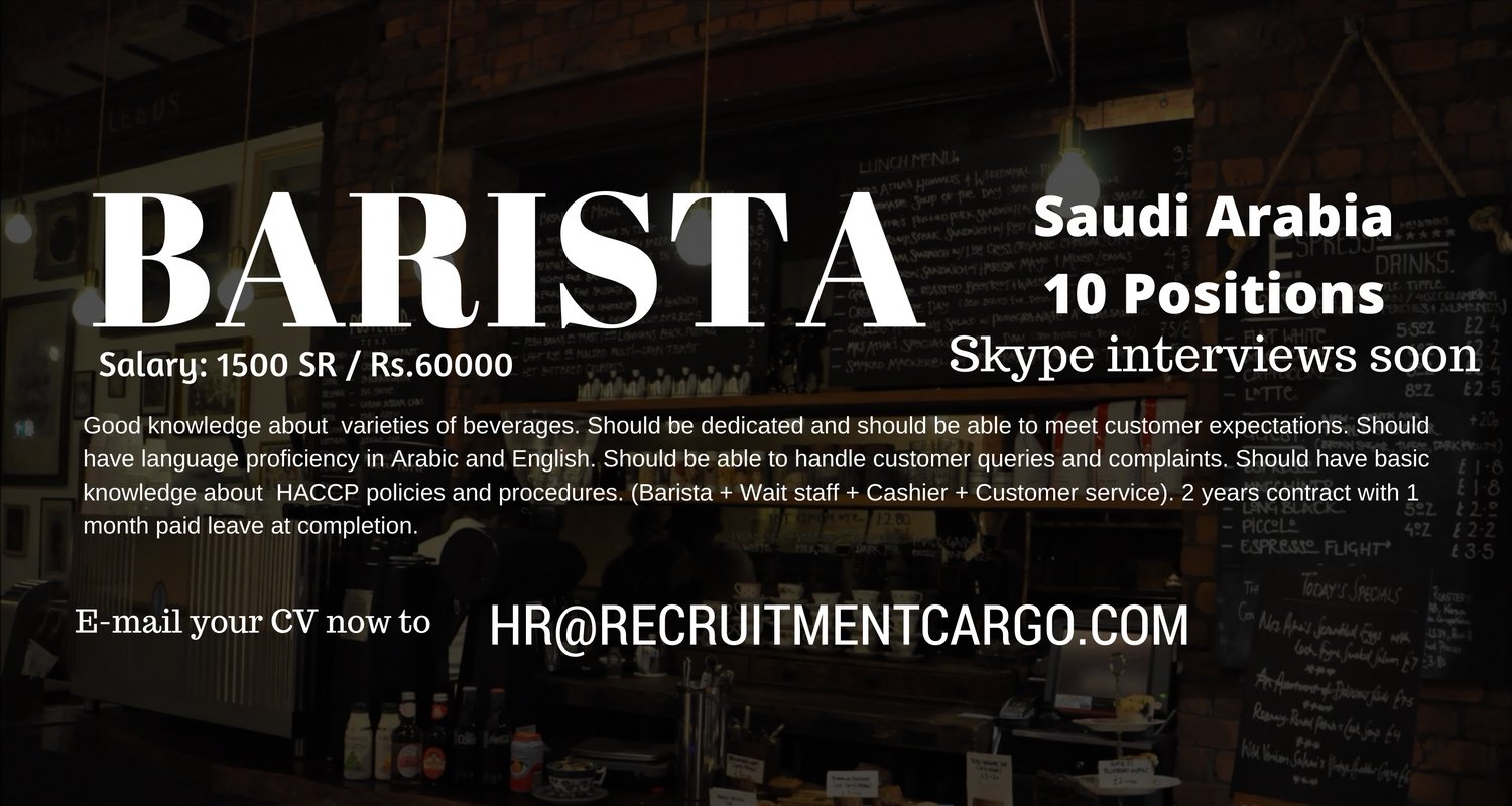 Vacancies for Barista in Saudi Arabia, KSA