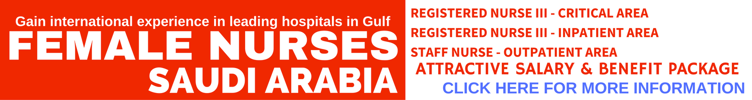FEMALE NURSE JOB VACANCIES IN SAUDI ARABIA