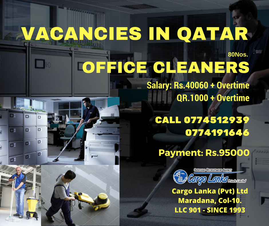 Jobs in Qatar for Sri Lankans, Office cleaners.